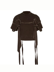 【La Lune】EARTHY TOP / 【ラリュンヌ】ビンテージフェイクレイヤードリボン半袖Tシャツ