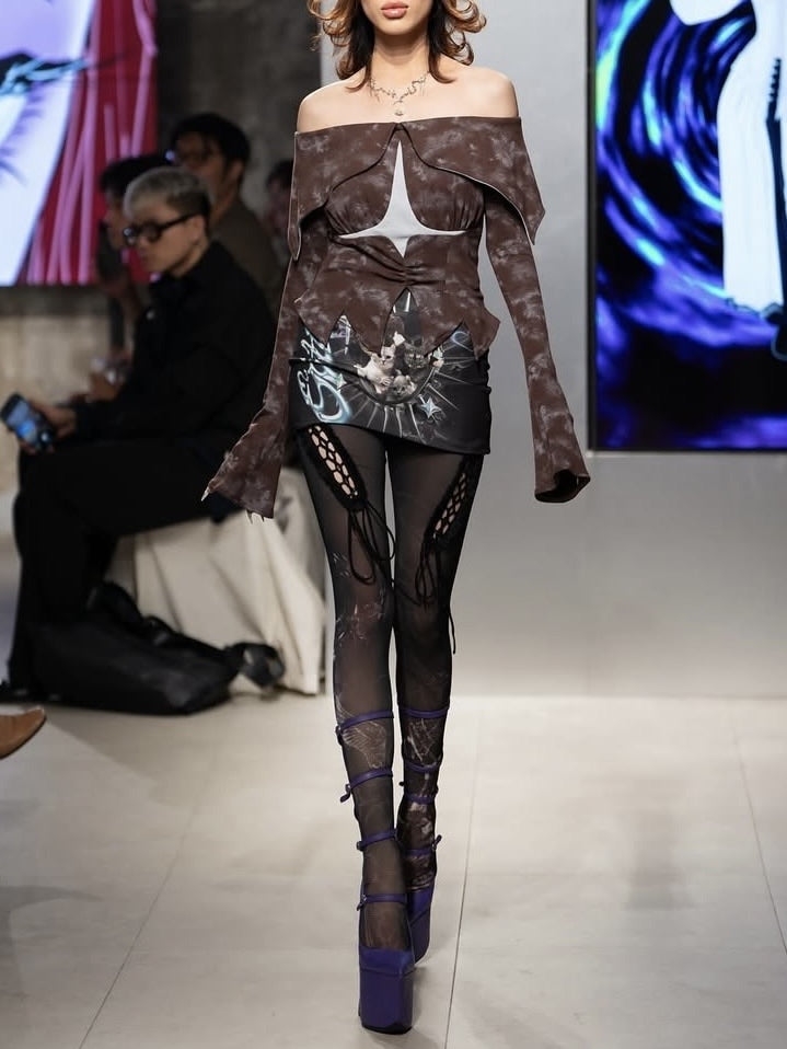 【La Lune】SNOWY TOP / 【ラリュンヌ】グランジタイダイオフショルダー長袖トップス