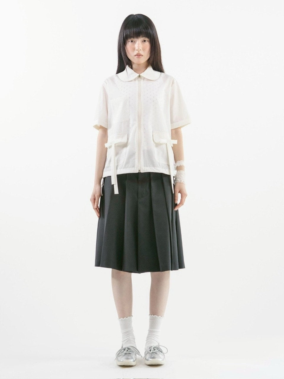 【TUOMIO】ROUND COLLAR NYLON ZIP-UP / 【トゥオミオ】ラウンドカラーナイロン半袖シャツジャケット