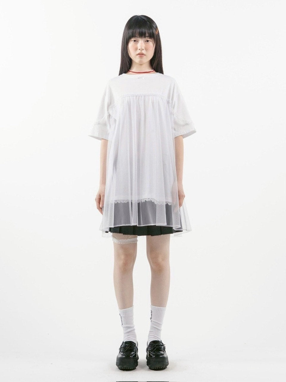 【TUOMIO】MESH LAYERED LACE T-SHIRT / 【トゥオミオ】メッシュレイヤードレース半袖Tシャツ