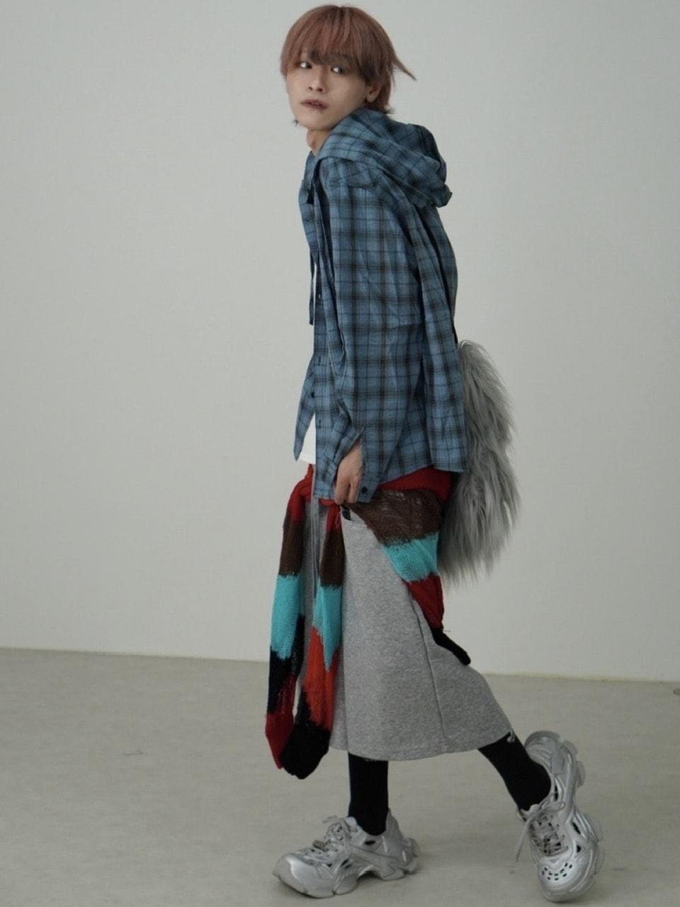 国際配送【Nerd out XU】oversized hood check shirt (2color