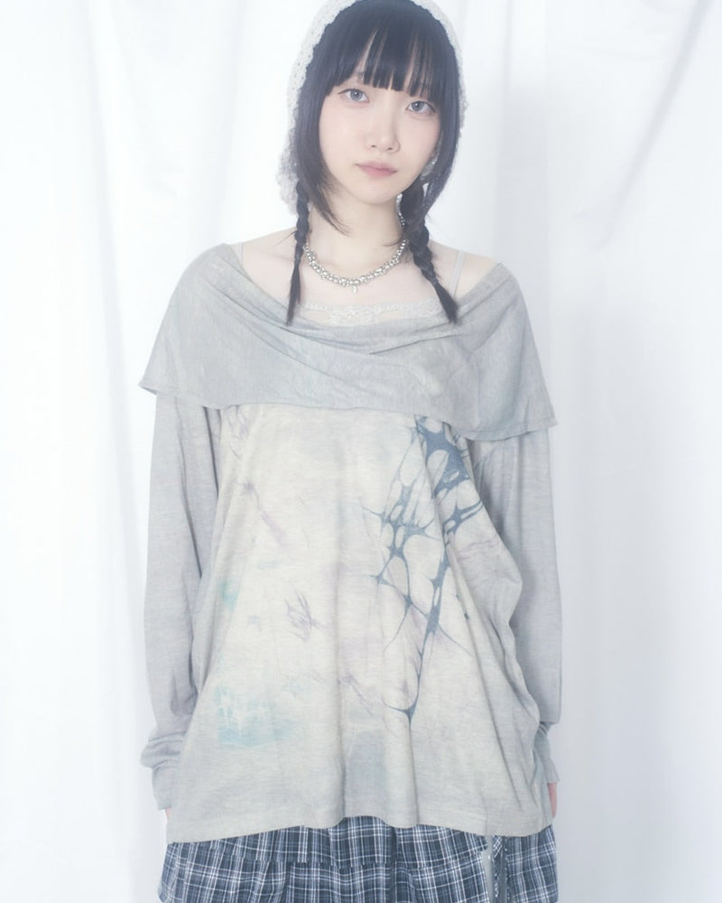 国際配送【Nerd out XU】tribal hooded off shoulder long sleeve / 【ナードアウトエックスユー】トライバルフードオフショルダーロングスリーブ