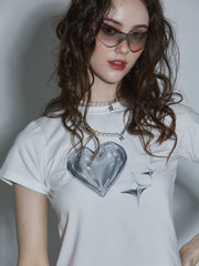 【GATELESS】HEART GRAPHIC PRINT CROPPED T-SHIRT / 【ゲートレス】ハートグラフィックプリントクロップド半袖Tシャツ