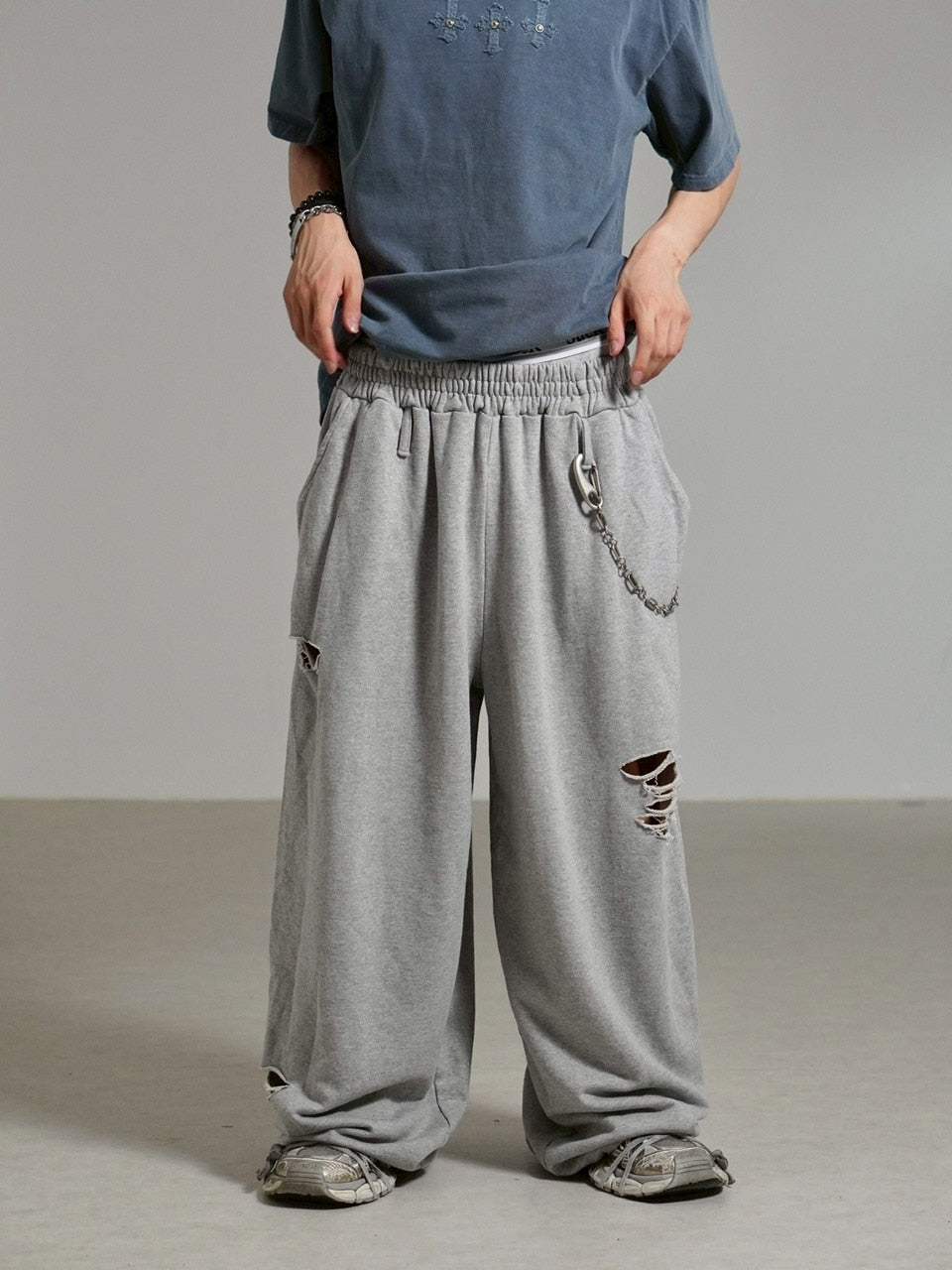 【Chikashitsu +】full length damage sweat pants / 【チカシツプラス】フルレングスダメージスウェットパンツ (3color)