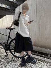 【nmtc +】stripe slacks shorts / 【エヌエムティーシープラス】ストライプスラックスハーフパンツ (2color)