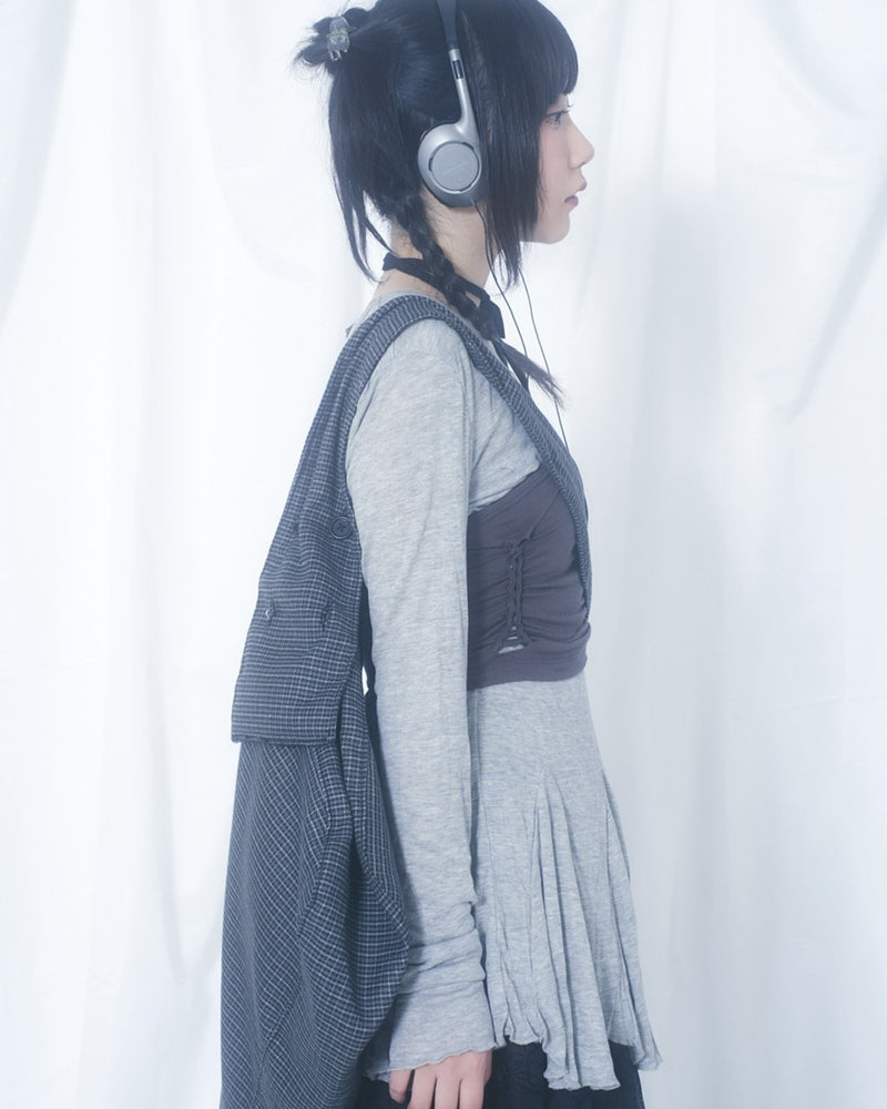 国際配送【Nerd out XU】black check body bag / 【ナードアウトエックスユー】ブラックチェックボディバッグ