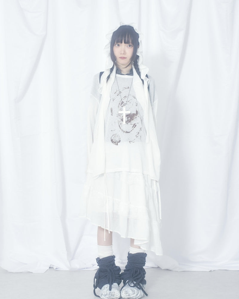 国際配送【Nerd out XU】unbalance long frill skirt (3color) / 【ナードアウトエックスユー】アンバランスロングフリルスカート