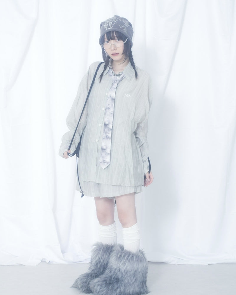 国際配送【Nerd out XU】crape sheer shirt / 【ナードアウトエックスユー】クレープシアーシャツ