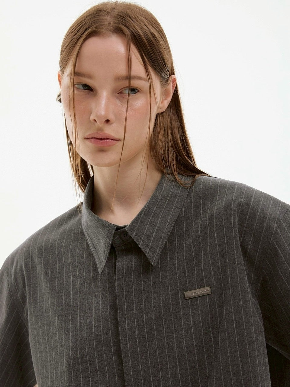 【ESC STUDIO】neat shoulder pad shirt/ 【イーエスシーステュディオ】ニートショルダーパット半袖シャツ