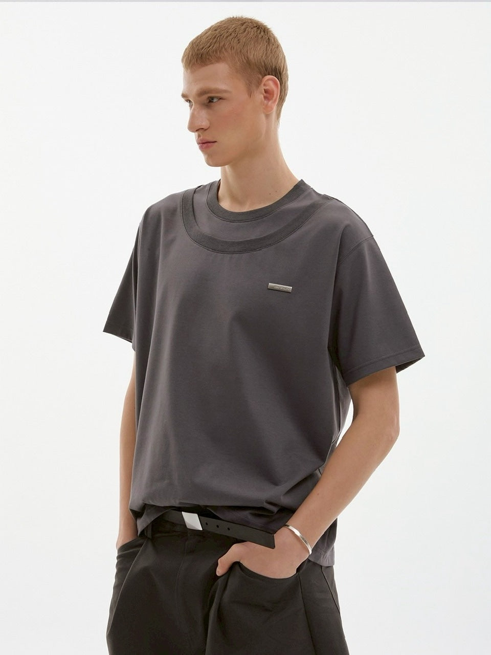 【ESC STUDIO】double neck t-shirt / 【イーエスシーステュディオ】ダブルネック半袖Tシャツ