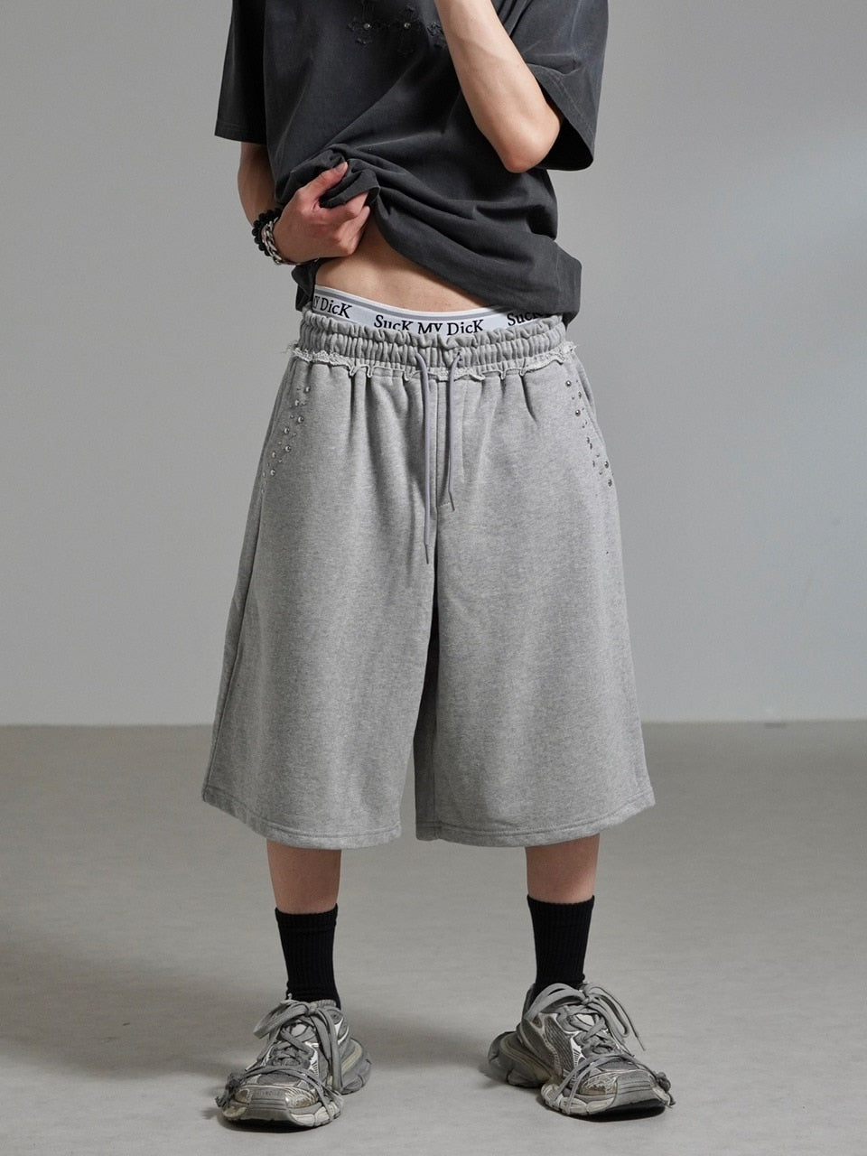 受注制【Chikashitsu +】pocket studs sweat half pants / 【チカシツプラス】ポケットスタッズスウェットハーフパンツ (2color)