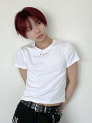 受注制【LUV CODE】eyelet cropped tee (3color)