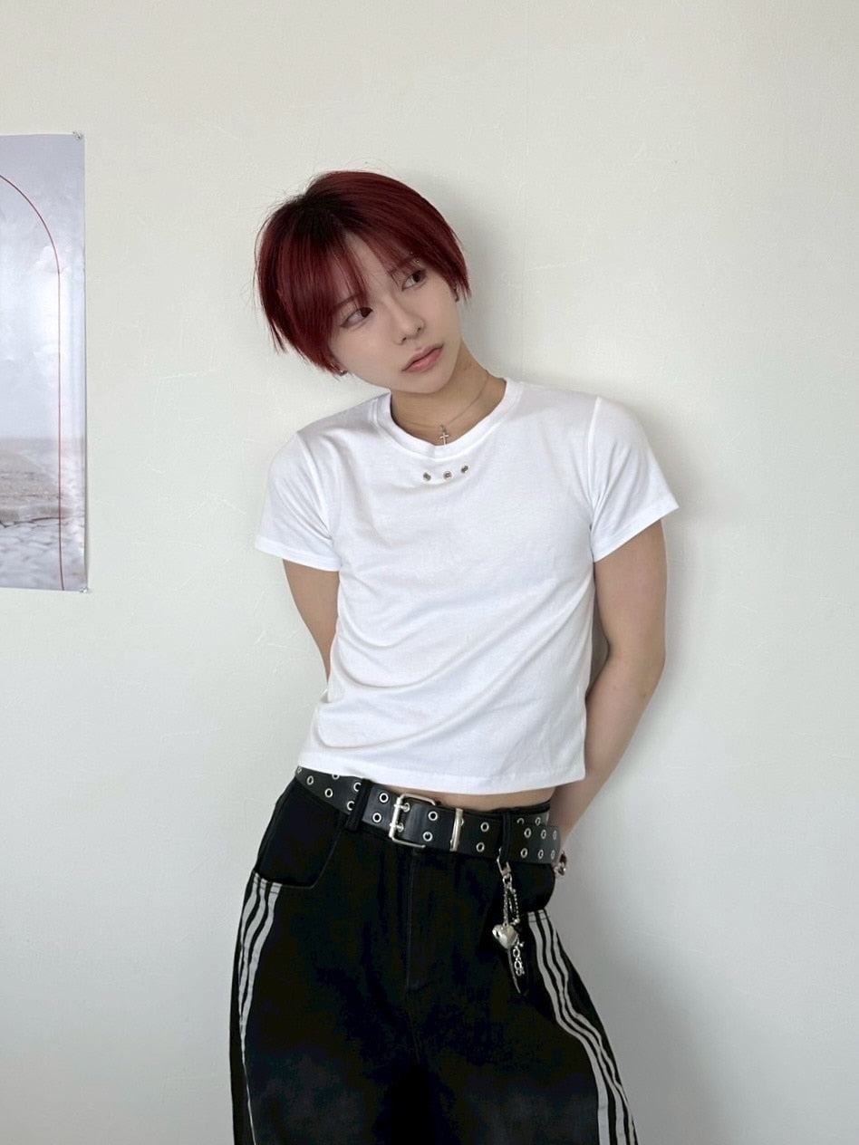 受注制【LUV CODE】eyelet cropped tee (3color)