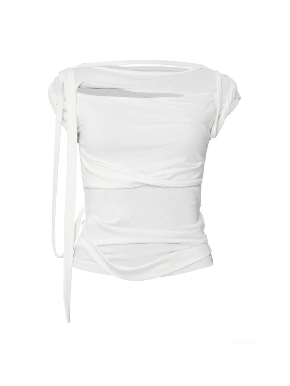 【FLAREUP】Asymmetrical Draped Strap Roll-Up T-Shirt