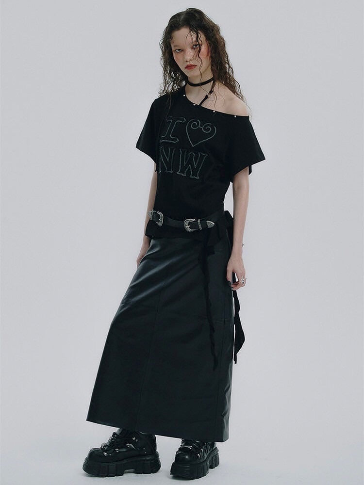 【NOT KNOWING】One Shoulder I LOVE Ruffle Top / 【ノットノーイング】ワンショルダーアイラブラッフル半袖Tシャツ