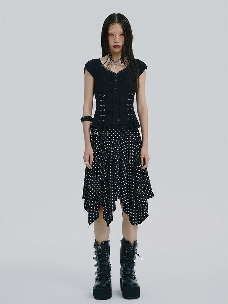 【NOT KNOWING】Belted Dot Drop Skirt / 【ノットノーイング】ベルテッドドットドロップスカート