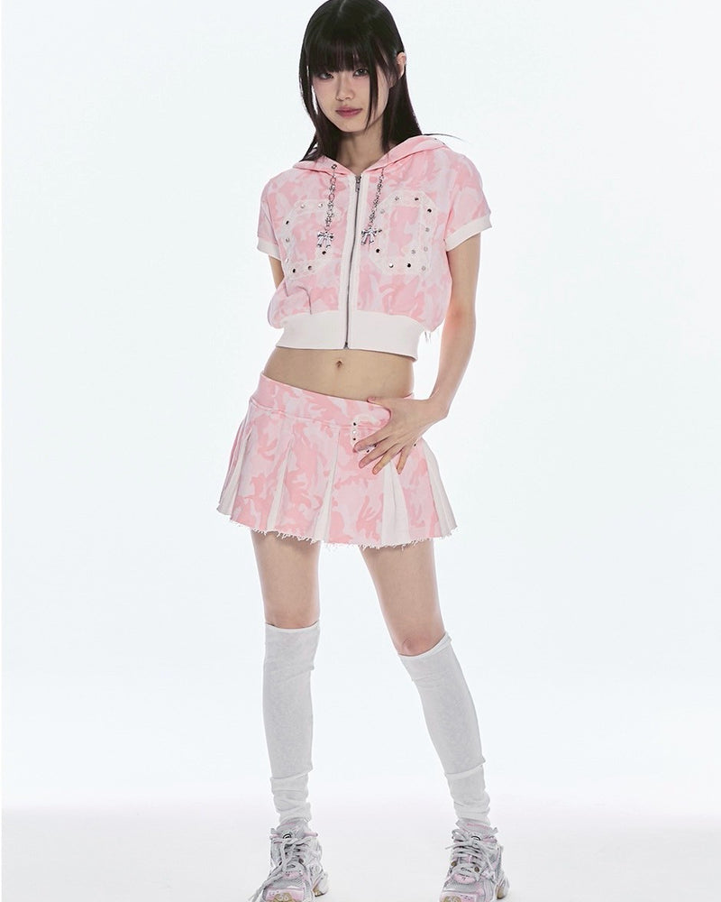 【CHERRYQUIRI】CQ lace stud hood zip-up
