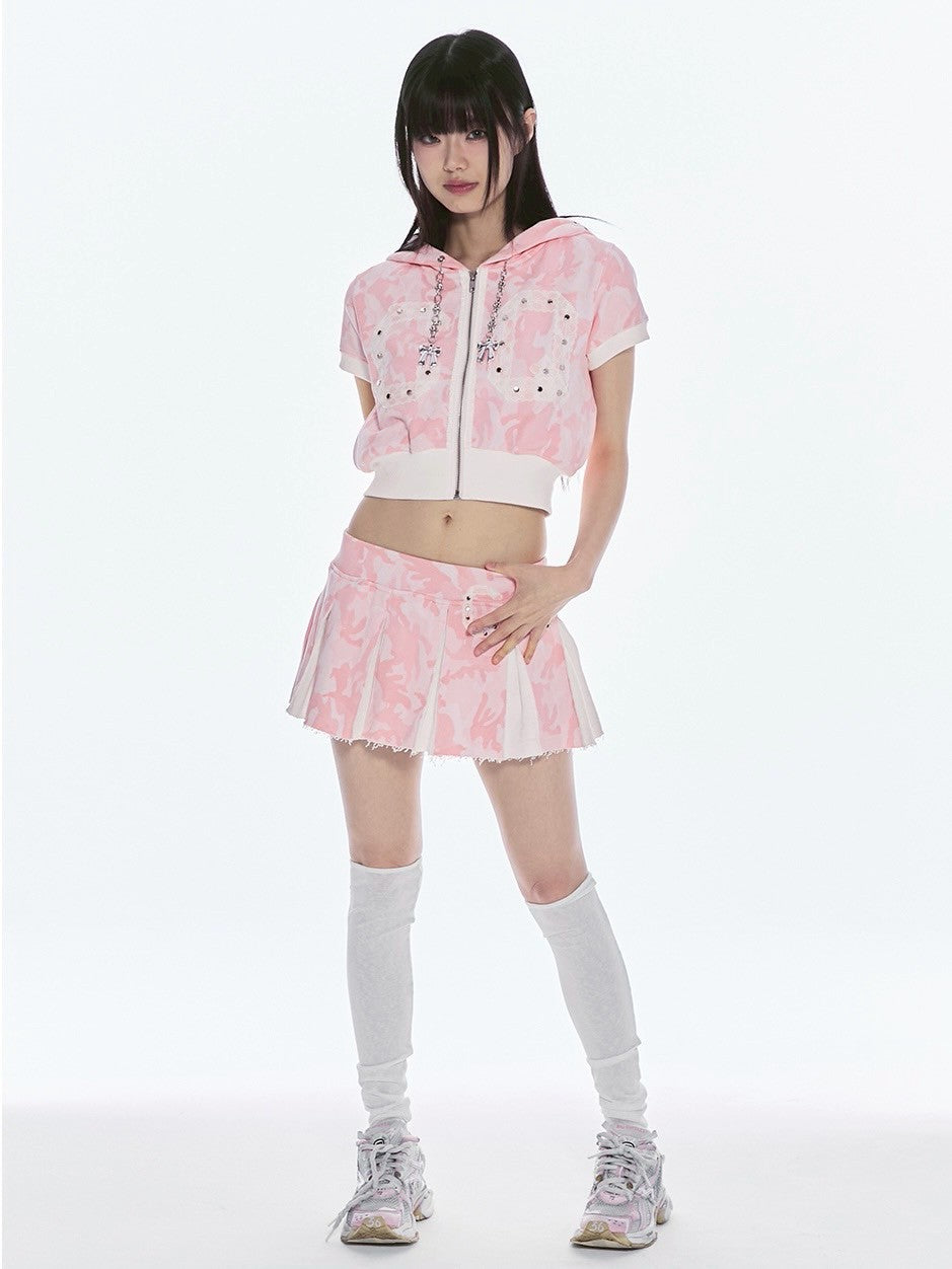 【CHERRYQUIRI】CQ lace stud hood zip-up