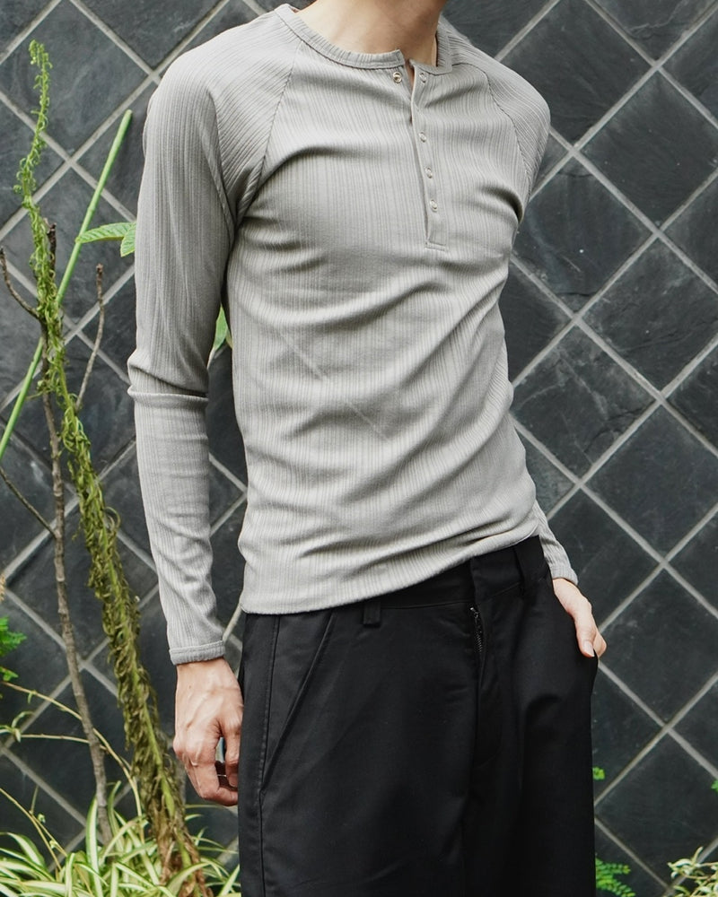 東京店WEB限定受注制【Chikashitsu +】snap rib henley neck tee / 【チカシツプラス】スナップリブヘンリーネックTシャツ (4color)