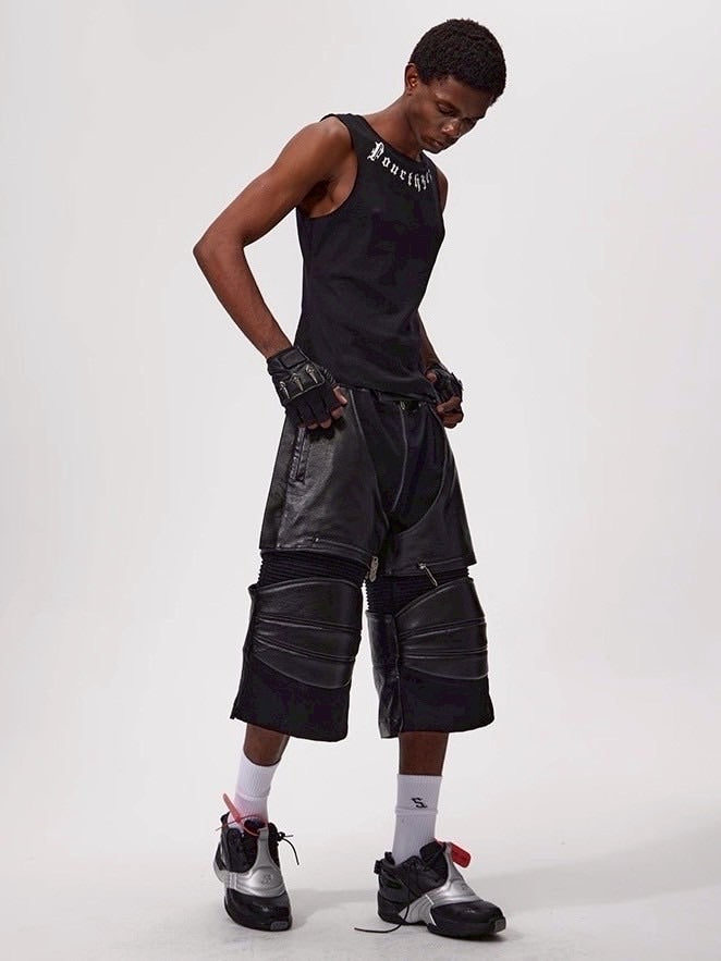 【Fourth3ex】Western Denim Patchwork Cropped Pants / 【フォースセックス】パッチワークジップハーフデニムパンツ