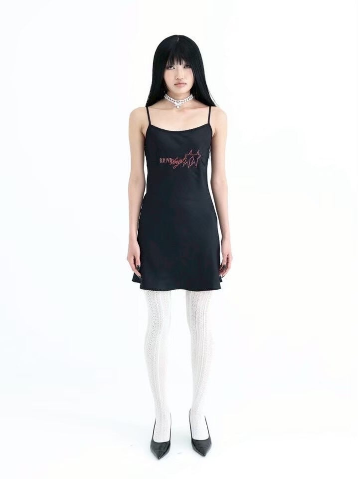 【KAIYA】Satin Crystal Logo Dress / 【カイヤ】サテンクリスタルロゴワンピース