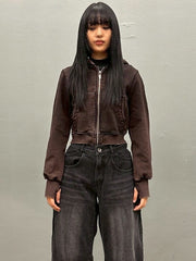 【BLR BLUER】Grunge Punched Washing Hoodie Zip-Up