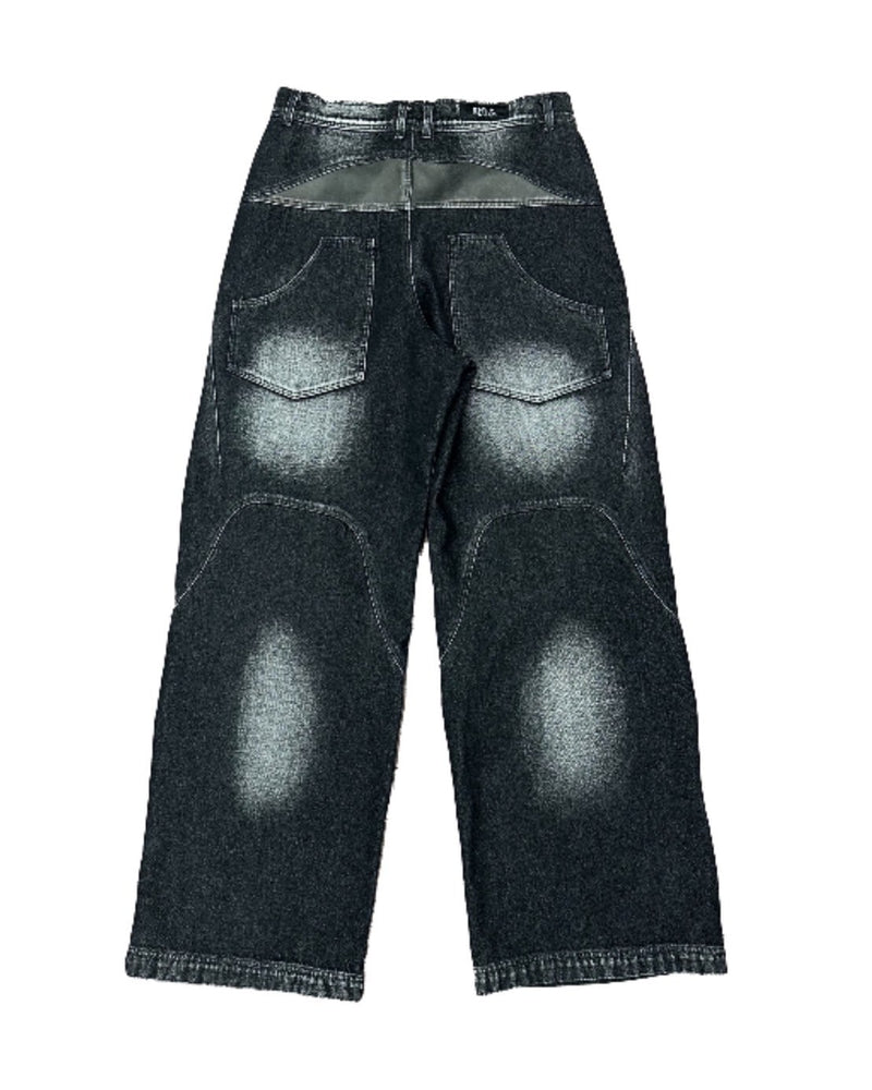 【BLR BLUER】Wide Heavy washing with Leather Pants