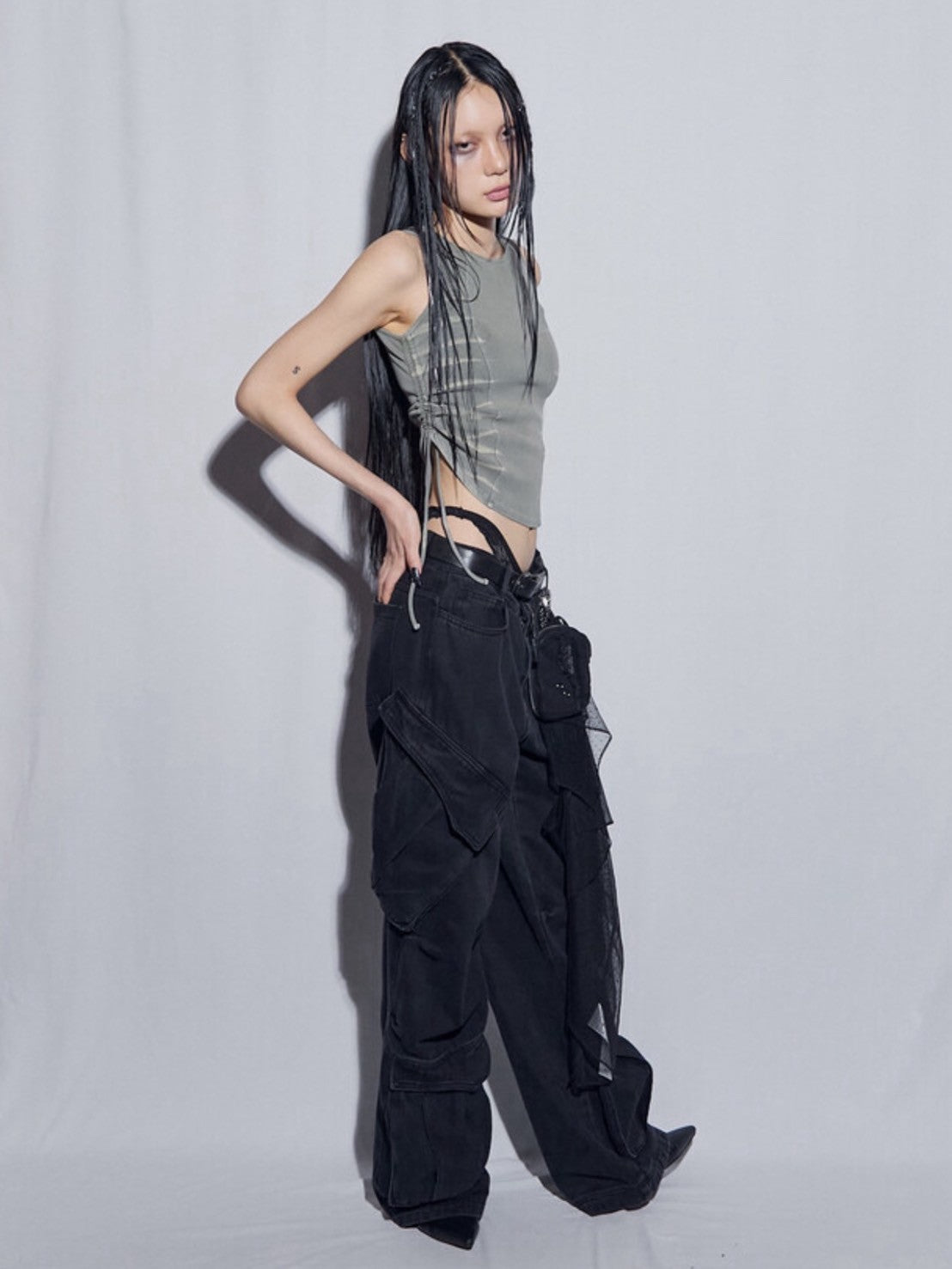 【BLR BLUER】Utility Cargo Washed Denim Pants