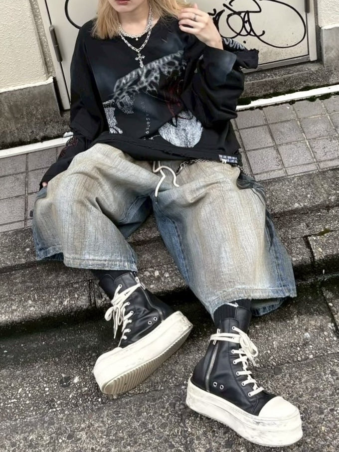 受注制【Never mind the XU】tribal denim half pants / 【エックスユードッグ】トライバルデニムハーフパンツ