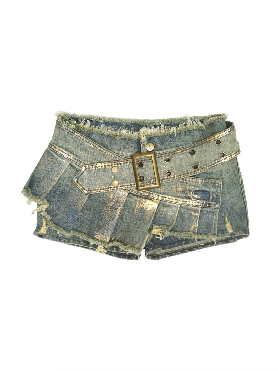 【Cest Nous】Gold-Foil Printed Skort / 【セヌー】ベルトプリーツデニムミニスカートパンツ