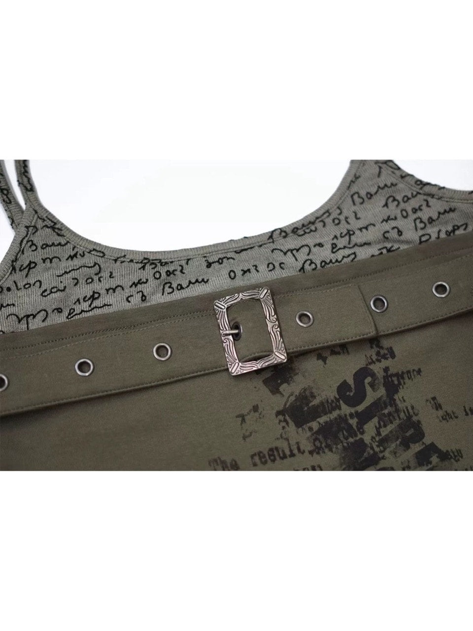 【Cest Nous】Army Green Graffiti Camisole / 【セヌー】グラフィックベルトキャミソール