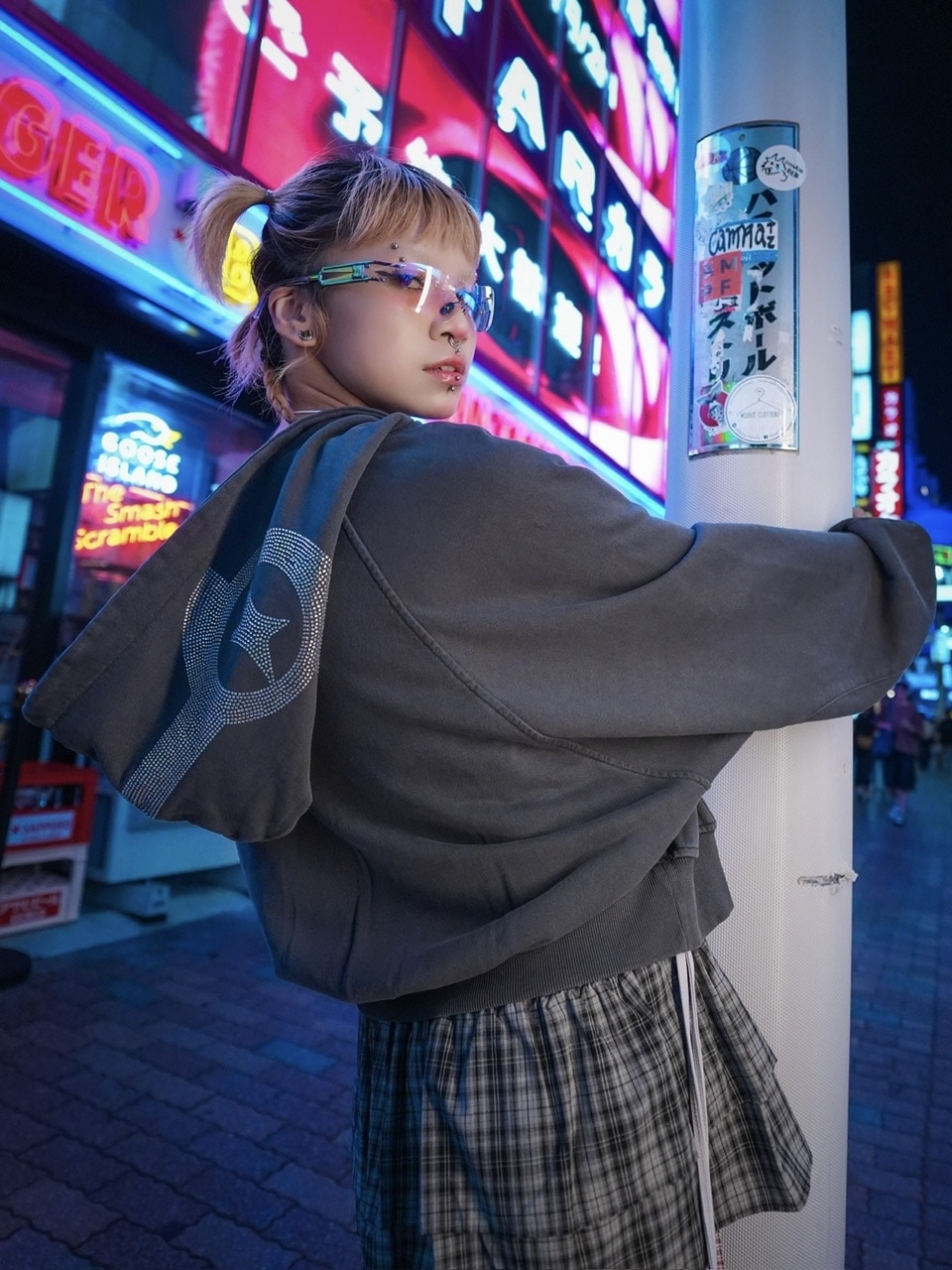 【NMTXU】rhinestone design zip parka / 【エヌエムティーエックスユー】ラインストーンデザインダブルジップパーカー