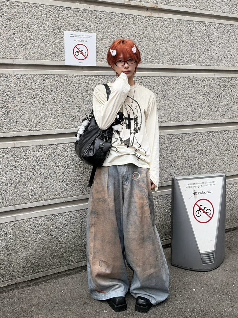 【LUV CODE】chain printed balloon denim pants