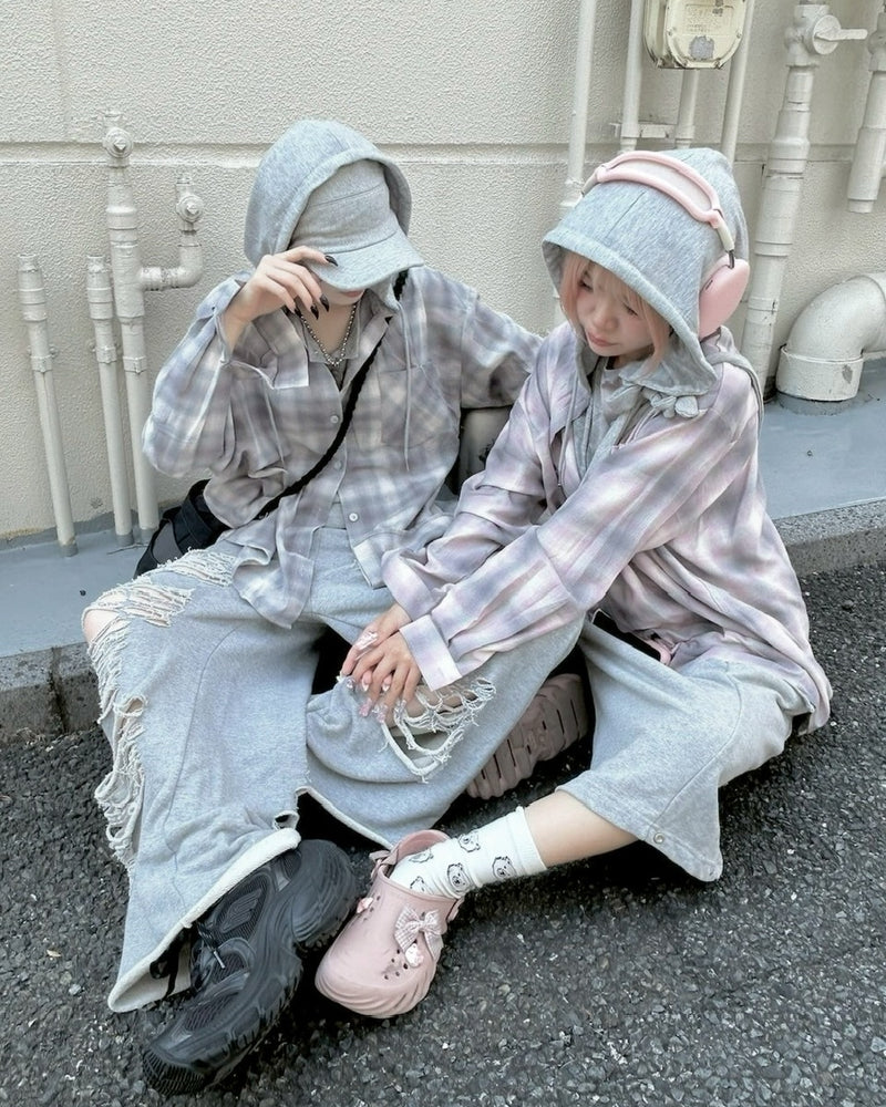 【nmtc +】sweat hooded check shirts / 【エヌエムティーシープラス】フード付きチェックシャツ (2color)