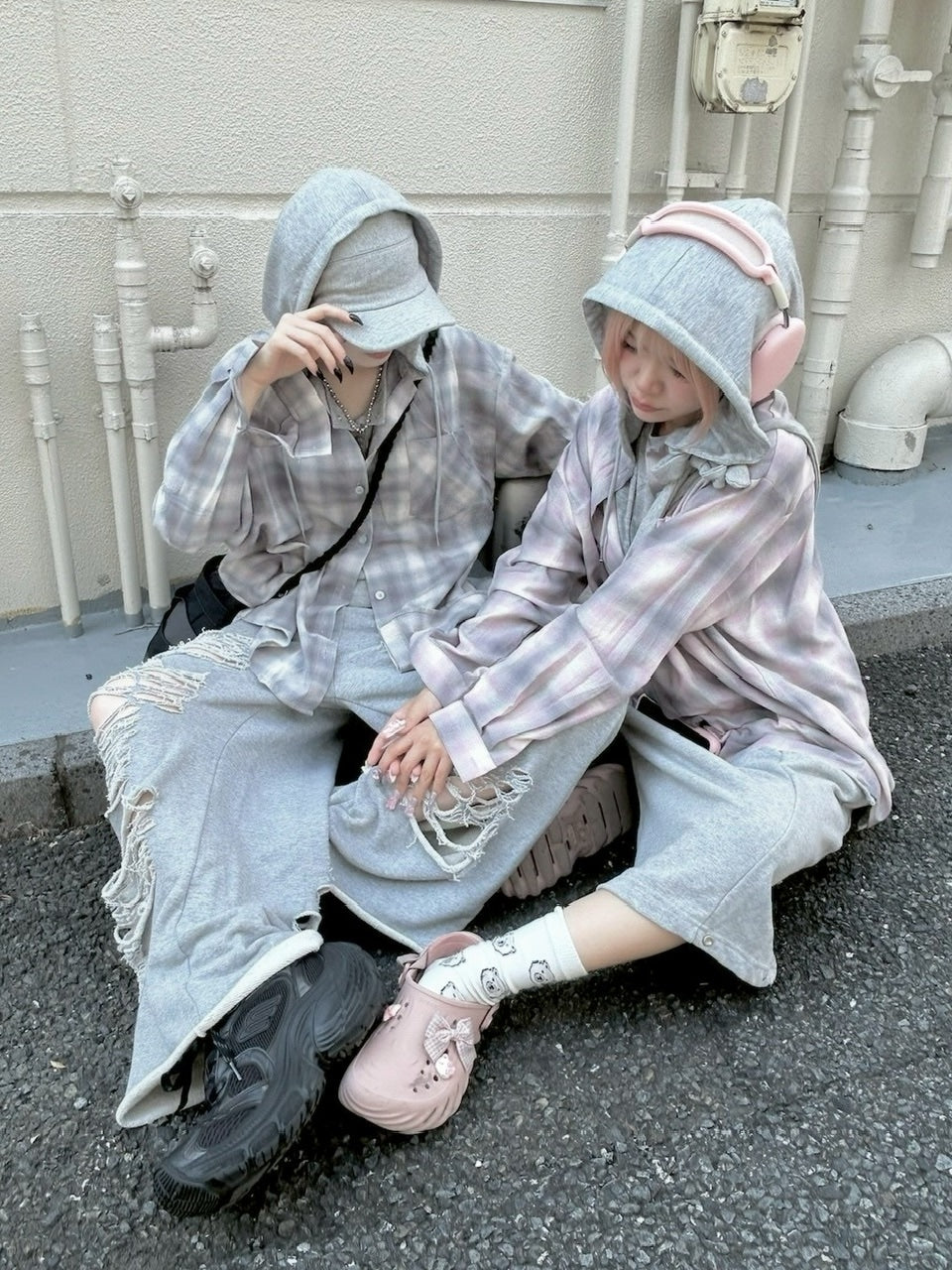 【nmtc +】sweat hooded check shirts / 【エヌエムティーシープラス】フード付きチェックシャツ (2color)