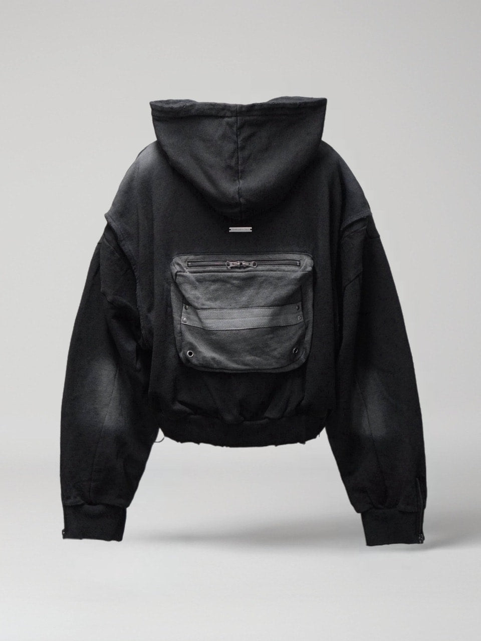 【CHIKASHITSU PLUS HIGH】cropped dirty wash double zip hoodie (wash black) / 【チカシツプラスハイ】クロップドダーティーウォッシュダブルジップパーカー