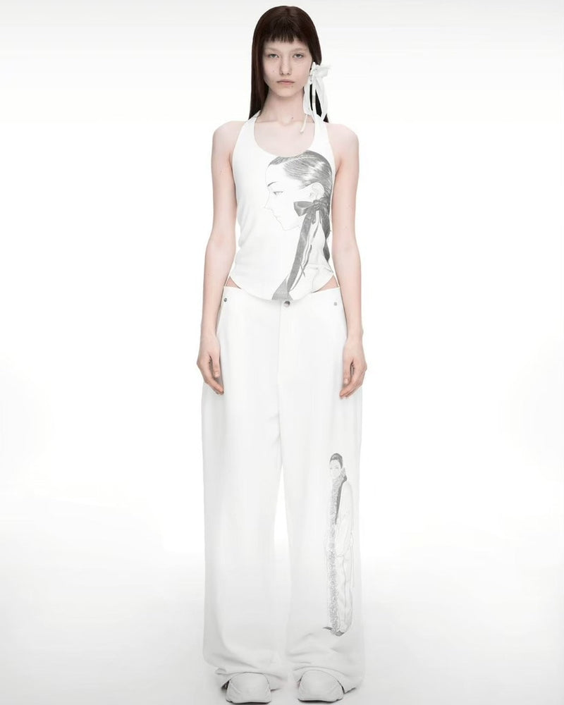 【NACHE】DRAWING HALTER SLEEVELESS