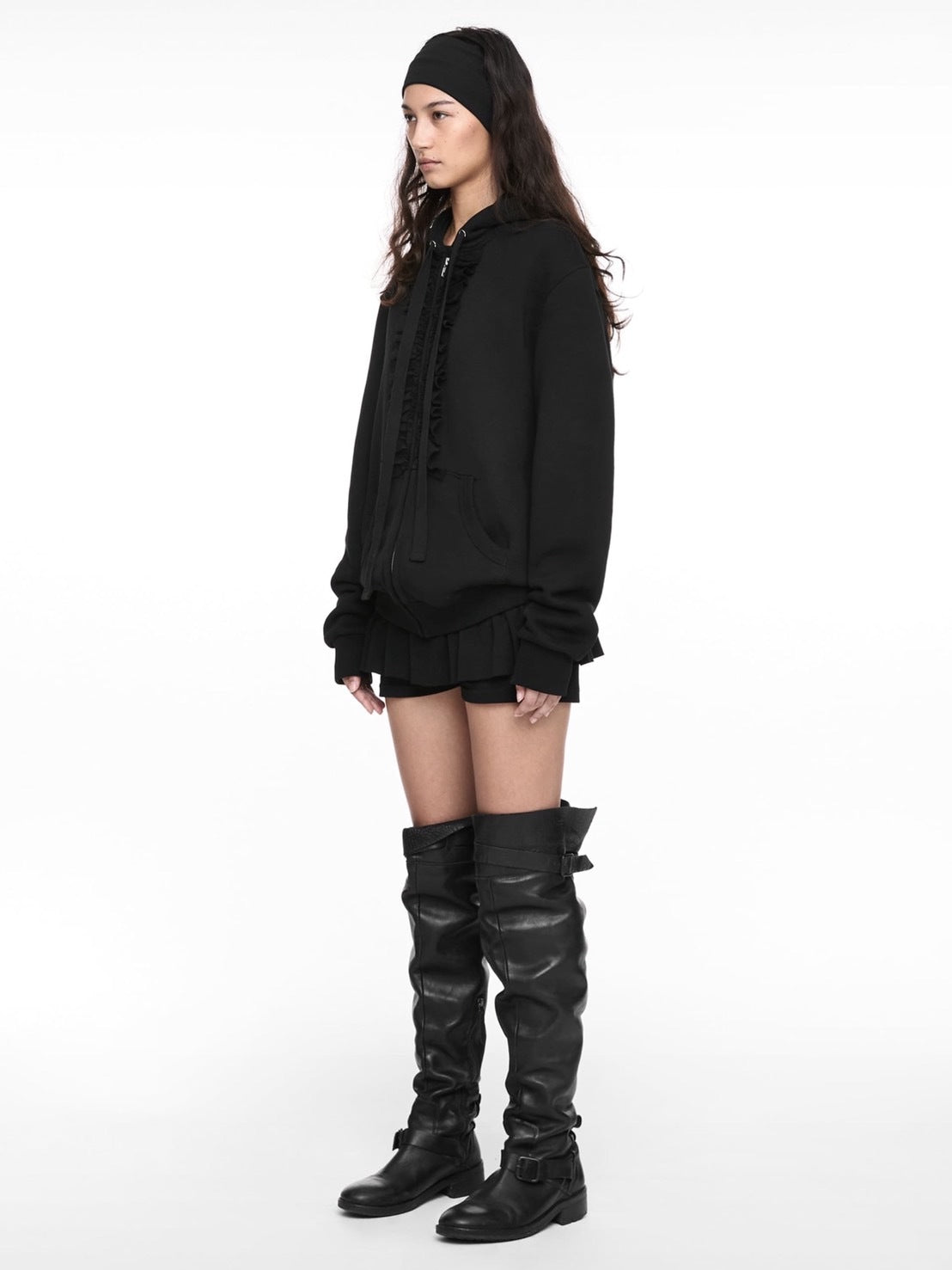 【NACHE】RUFFLE HOODIE ZIP-UP