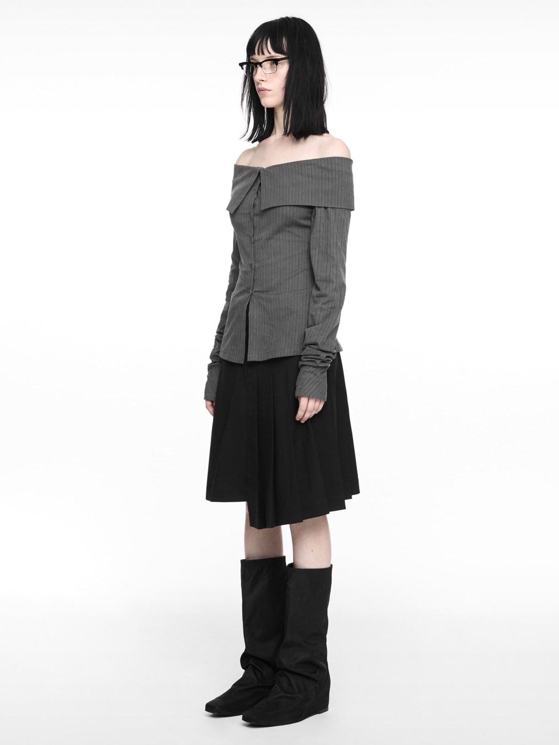 【NACHE】STRIPED OFF SHOULDER SHIRT