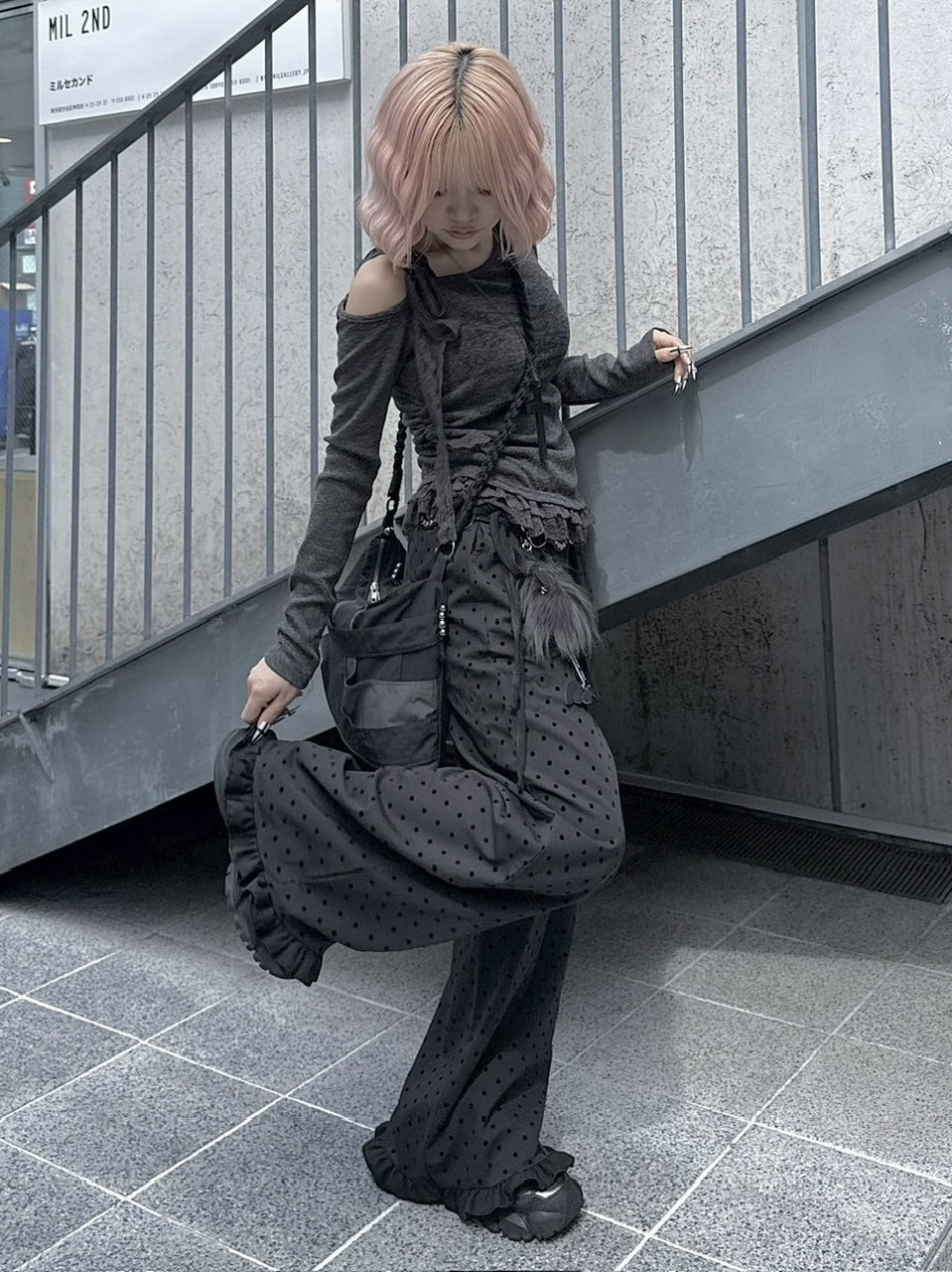 【nmtc +】ribbon shoulder long sleeve / 【エヌエムティーシープラス】リボンショルダー長袖Tシャツ (3color)