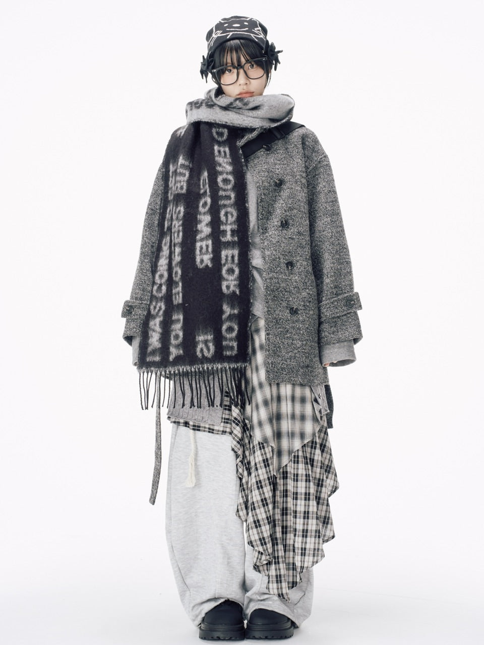 【Nerd out XU】asymmetry check skirt / 【ナードアウトエックスユー】アシンメトリーチェックスカート