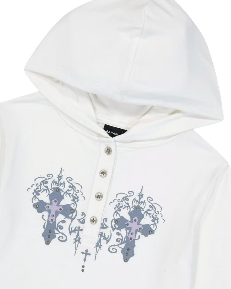 【AAKAM】Studded CROS2 Hooded Long Sleeve