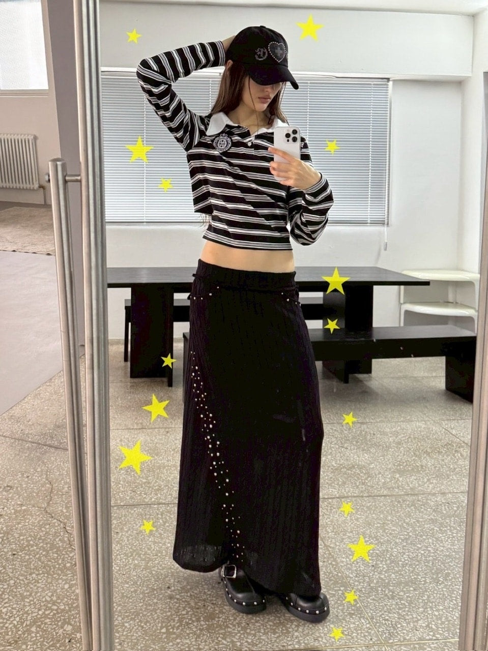 【SETUP‐EXE】STRIPE WAPPEN POLO TOP / 【セットアップエグゼ】ストライプワッペン長袖ポロシャツ