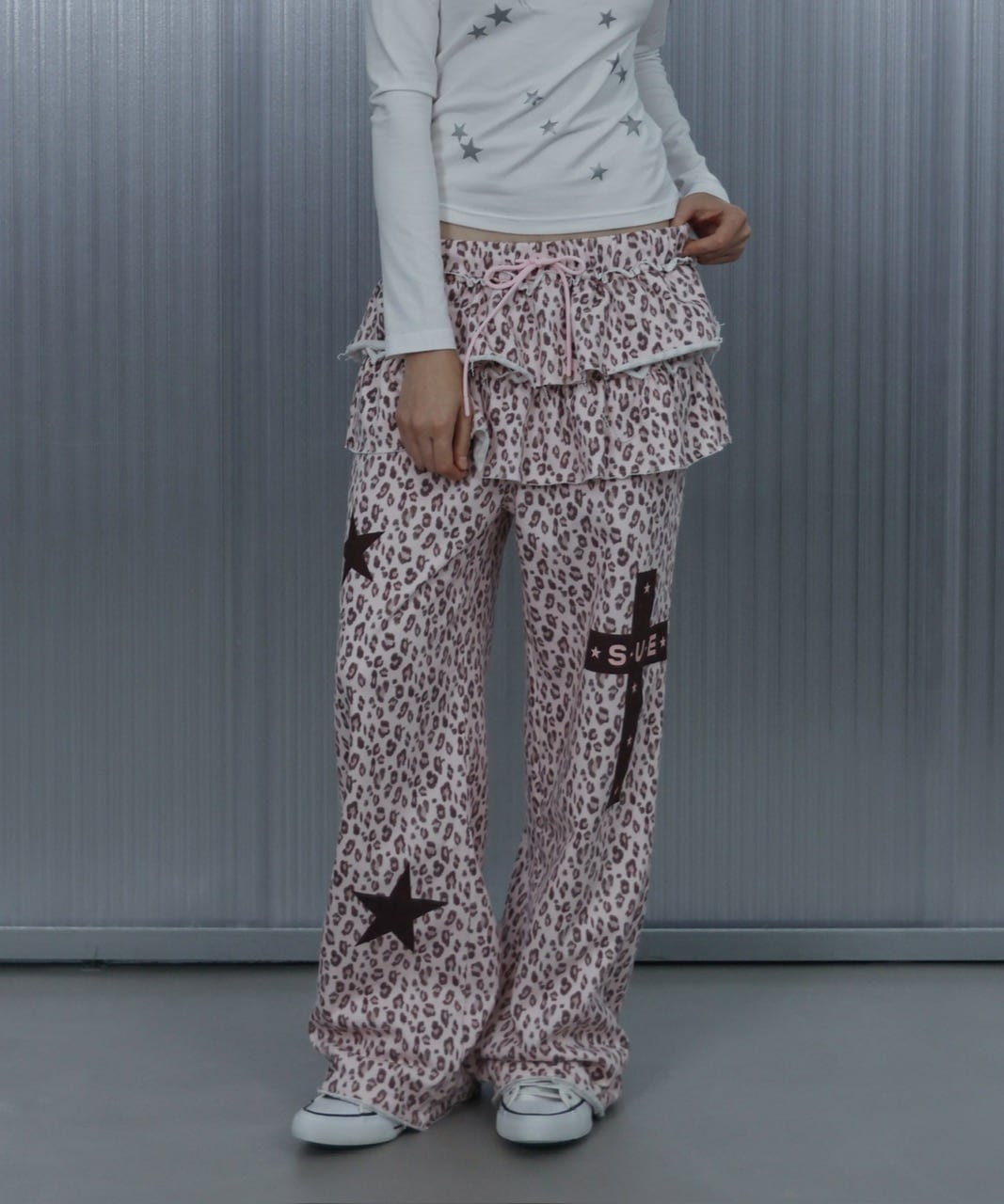 【SETUP‐EXE】FRILL LEOPARD PRINT PANTS / 【セットアップエグゼ】フリルレオパードプリントスウェットパンツ