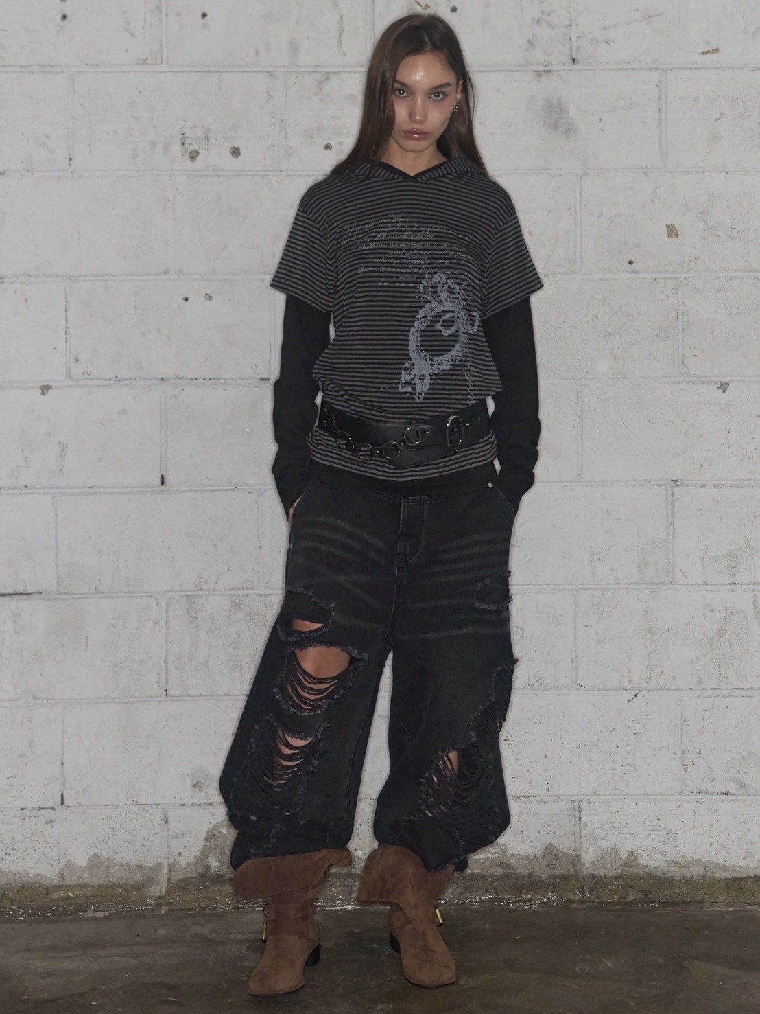 【FANCY CLUB】STRIPE LAYERED HOODIE / 【ファンシークラブ】ストライプレイヤードフーディー