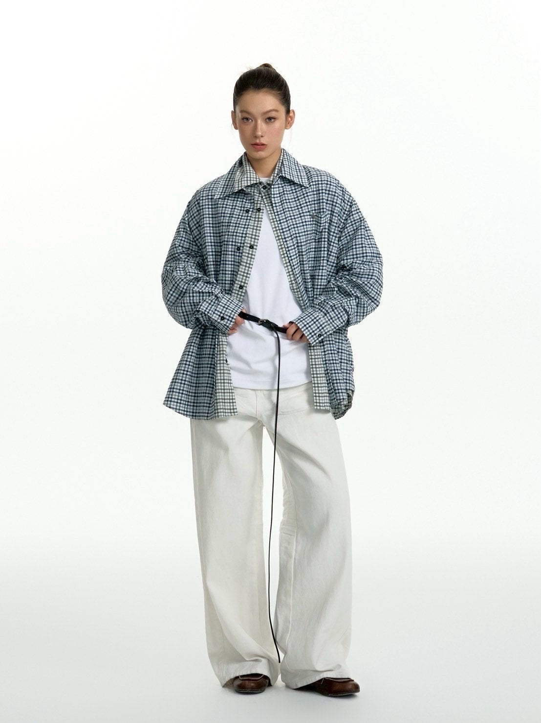 【TGNS】Two-Tone Fine Check Shirt / 【ツーガンズ】オーバーサイズチェックシャツ