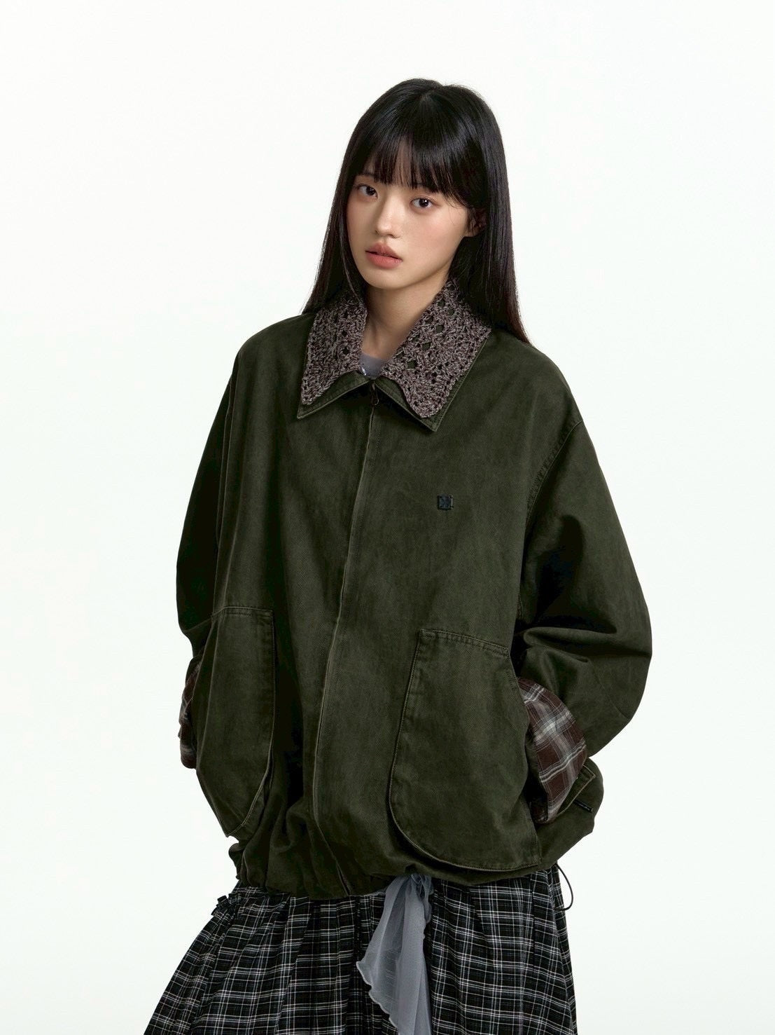 【TGNS】Openwork Knit Collar And Curved Pocket Jacket / 【ツーガンズ】ニットカラーカーブポケットワークジャケット