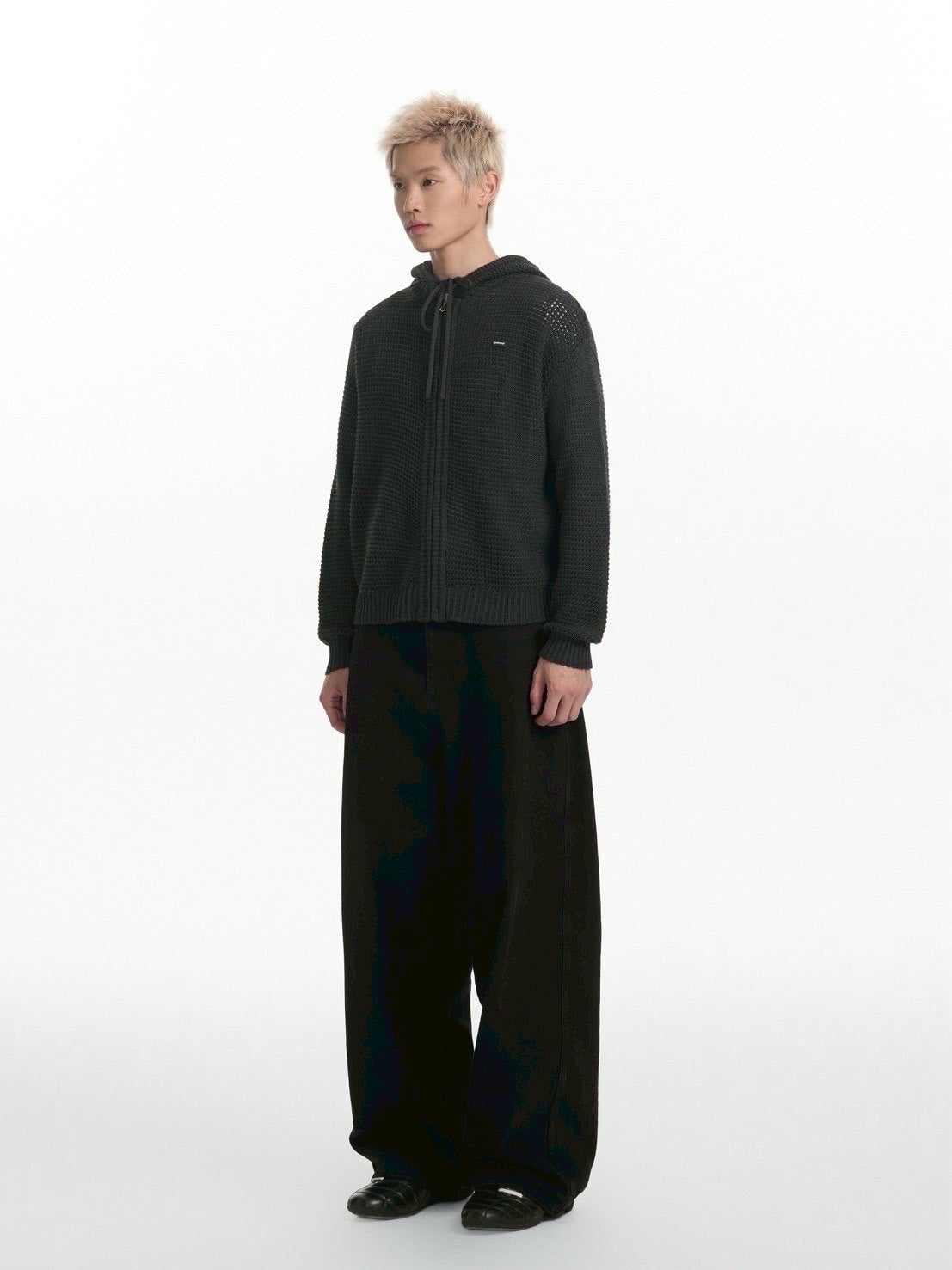 【TGNS】Hollow Knit Zipper Cardigan / 【ツーガンズ】ワンポイントメッシュジップアップパーカー