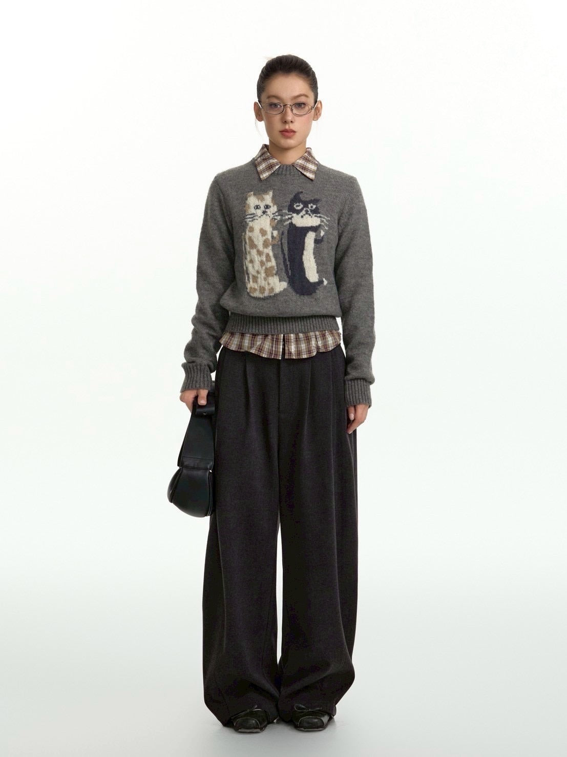 【TGNS】Cat Crew Neck Sweater / 【ツーガンズ】キャットデザインクルーネックニット