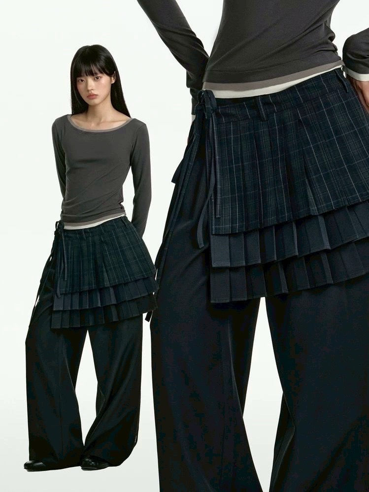 【TGNS】Three-Layer Spliced Pleated Culottes /【ツーガンズ】スリーレイヤードプリーツスカートパンツ